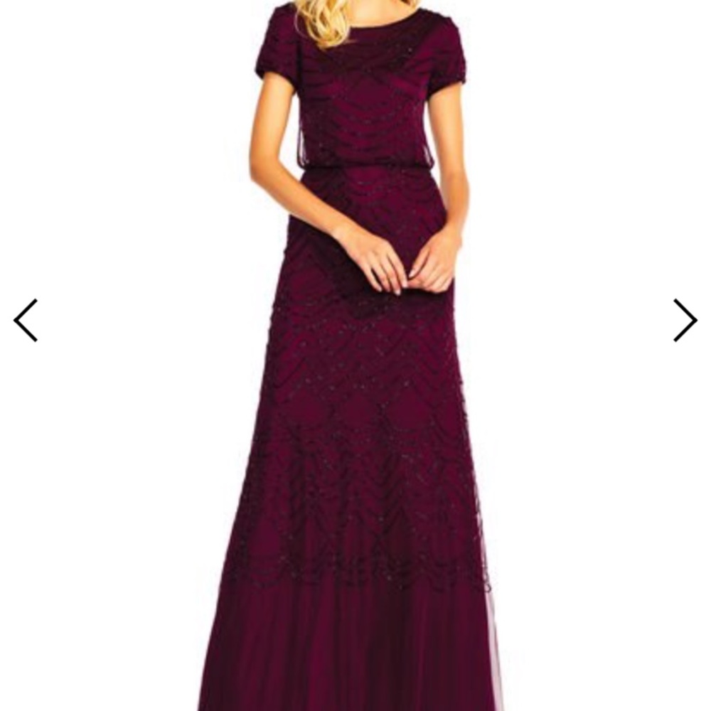 Adrianna Papell Short Sleeve Beaded Blouson Gown